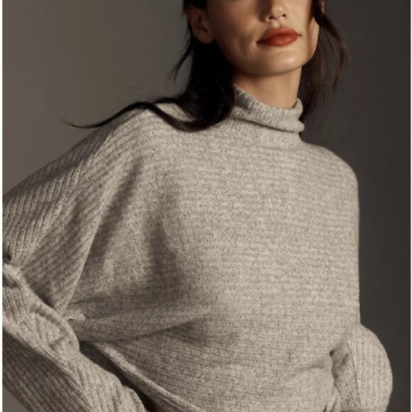 Pilcro Cozy Ribbed Turtleneck Batwing Pullover Light Grey - M - NWT - Picture 2 of 9